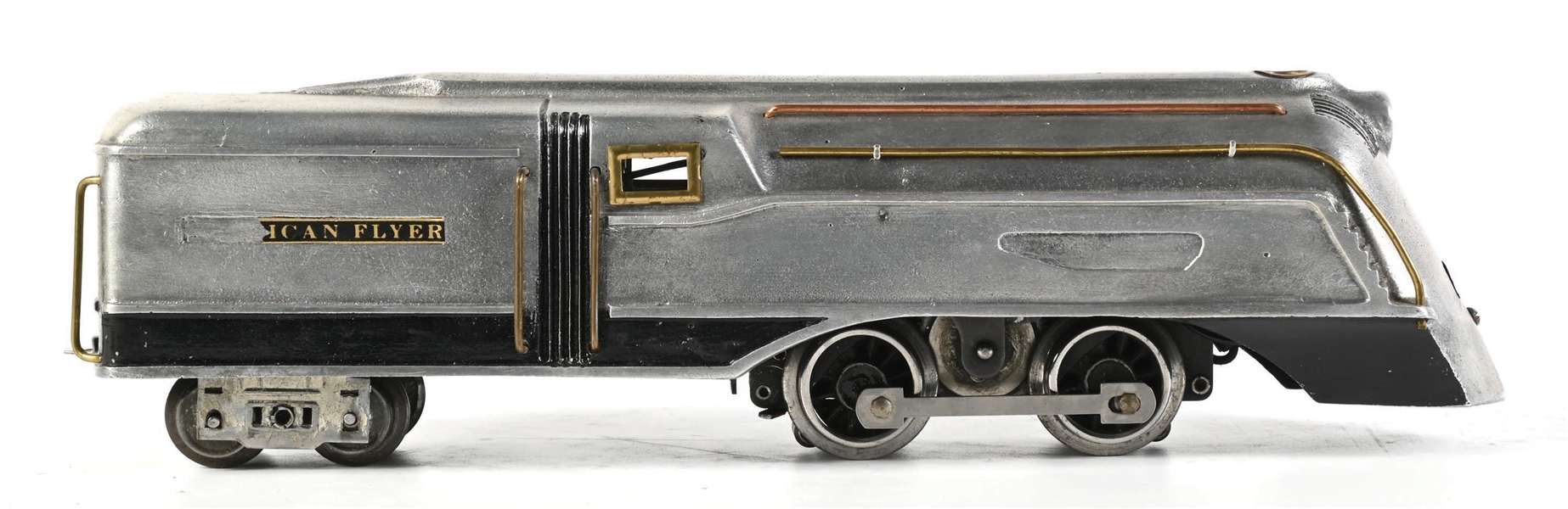PRE-WAR AMERICAN FLYER O-GA. 1935 AEOLUS ALUMINUM ONE-PIECE STEAM LOCOMOTIVE AND TENDER