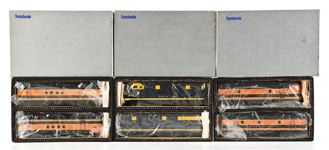 LOT OF 3: TENSHODO BRASS HO-GA. EMD F-9 AND EMD FT DIESEL LOCOS W/ BOXES
