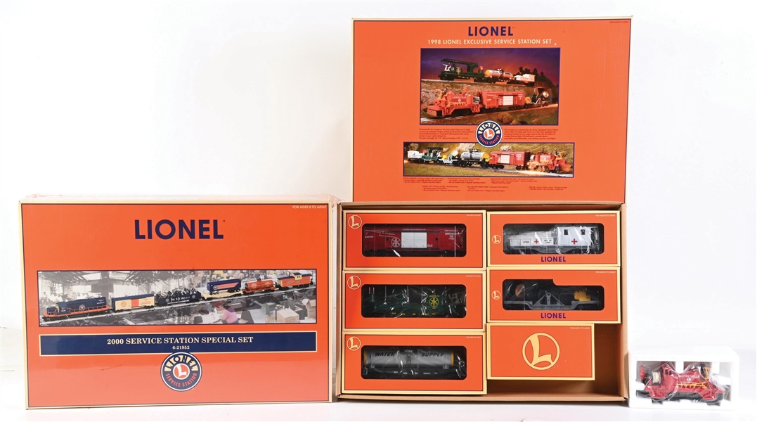 LOT OF 2: 1998 & 2000 LIONEL O-GA. SERVICE STATION EXCLUSIVE SETS