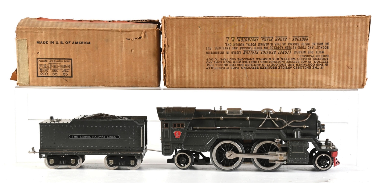 LIONEL PREWAR STANDARD GAUGE NO. 385E STEAM LOCOMOTIVE AND TENDER WITH ORIGINAL BOXES