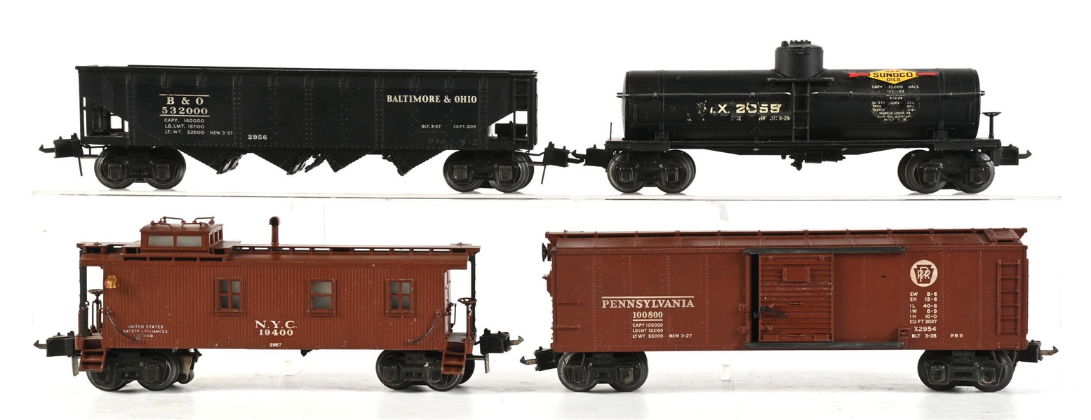 LOT OF 4: PRE-WAR LIONEL O-GA. SEMI-SCALE FREIGHT CARS