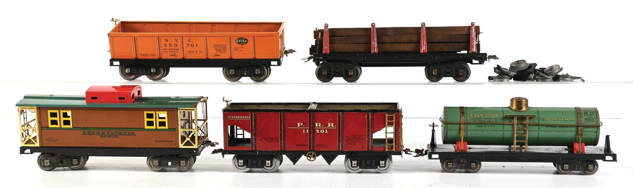 LOT OF 5: DORFAN PREWAR STANDARD GAUGE ASSORTED FREIGHT CARS