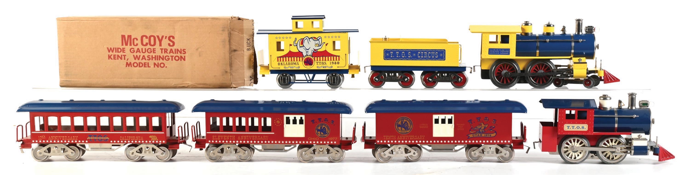 MCCOY STANDARD GAUGE STEAM LOCOMOTIVE CIRCUS SET AND TENTH ANNIVERSARY PASSENGER SET