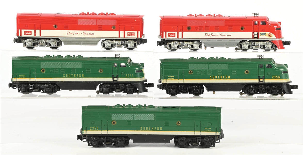 LIONEL POSTWAR O. GAUGE NO. 2356 SOUTHERN AND NO. 2245 TEXAS SPECIAL F3 DIESEL LOCOMOTIVE SETS