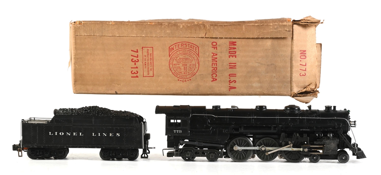 POST-WAR LIONEL O-GA. NO. 773 HUDSON STEAM LOCOMOTIVE AND TENDER