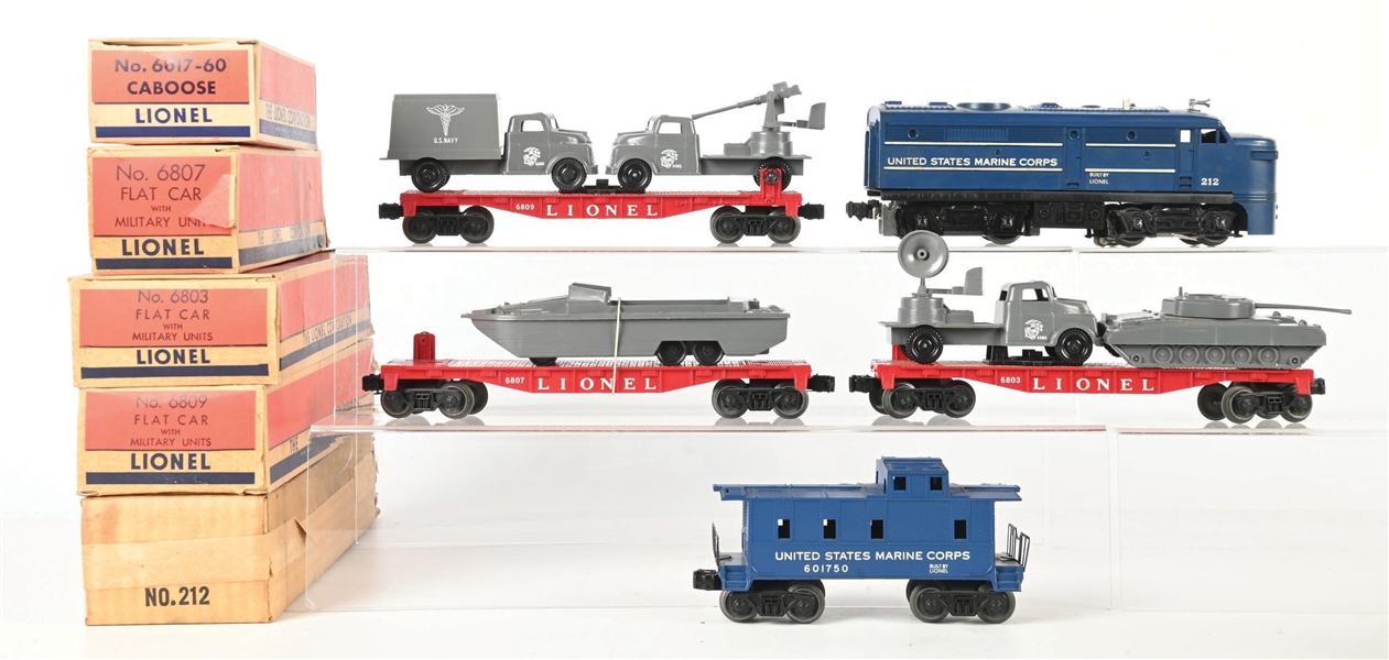 LIONEL POST WAR O. GAUGE SET NO. 1591 UNITED STATES MARINES DIESEL FREIGHT SET