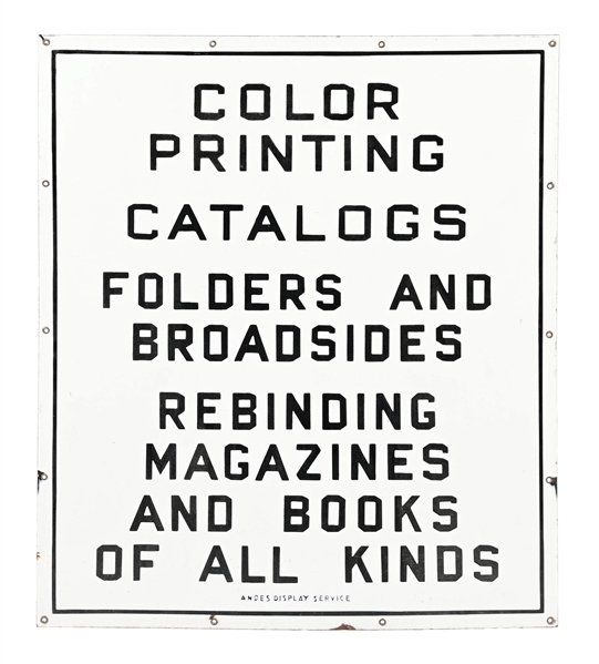 ANDES DISPLAY SERVICE PORCELAIN ADVERTISING SIGN. 