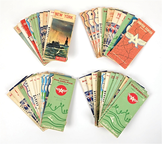 LARGE COLLECTION OF FLYING A GASOLINE SERVICE STATION ROAD MAPS