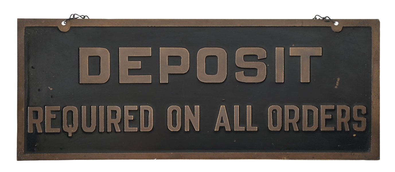 DEPOSIT REQUIRED ON ALL ORDERS STAMPED BRASS SIGN W/ ORIGINAL METAL CHAIN 