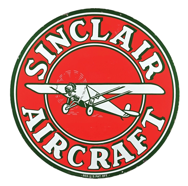 OUTSTANDING SINCLAIR AIRCRAFT PORCELAIN SIGN WITH AIRPLANE GRAPHIC