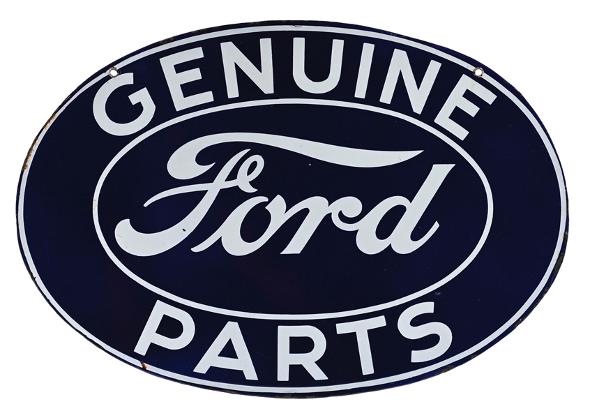 OUTSTANDING FORD GENUINE PARTS DOUBLE-SIDED PORCELAIN SIGN