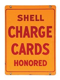 SHELL CHARGE CARDS HONORED PORCELAIN SERVICE STATION SIGN