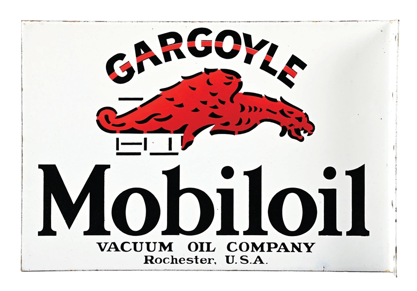 OUTSTANDING GARGOYLE MOBILOIL PORCELAIN FLANGE SIGN