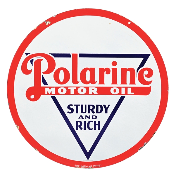 OUTSTANDING POLARINE MOTOR OIL STURDY AND RICH PORCELAIN SIGN