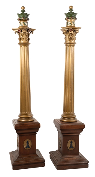 PAIR OF WOOD COLUMNS OUT OF A MASONS LODGE