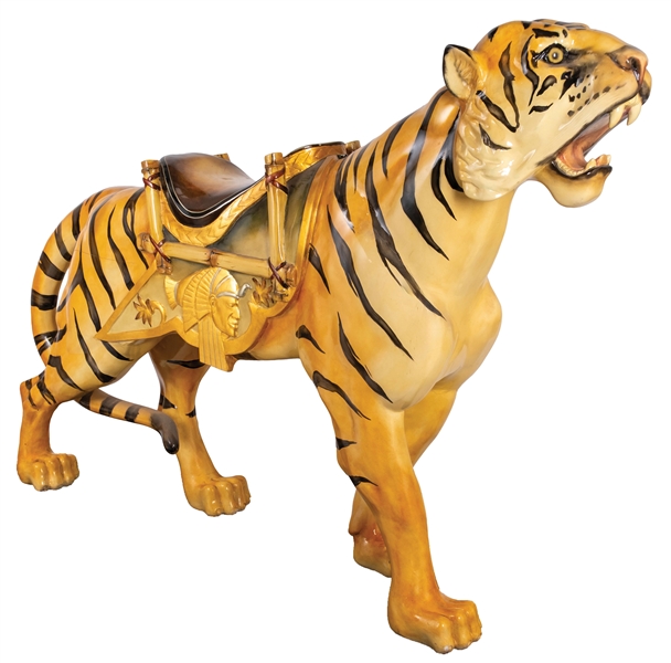 PHENOMENAL WOOD-CARVED TIGER CAROUSEL FIGURE
