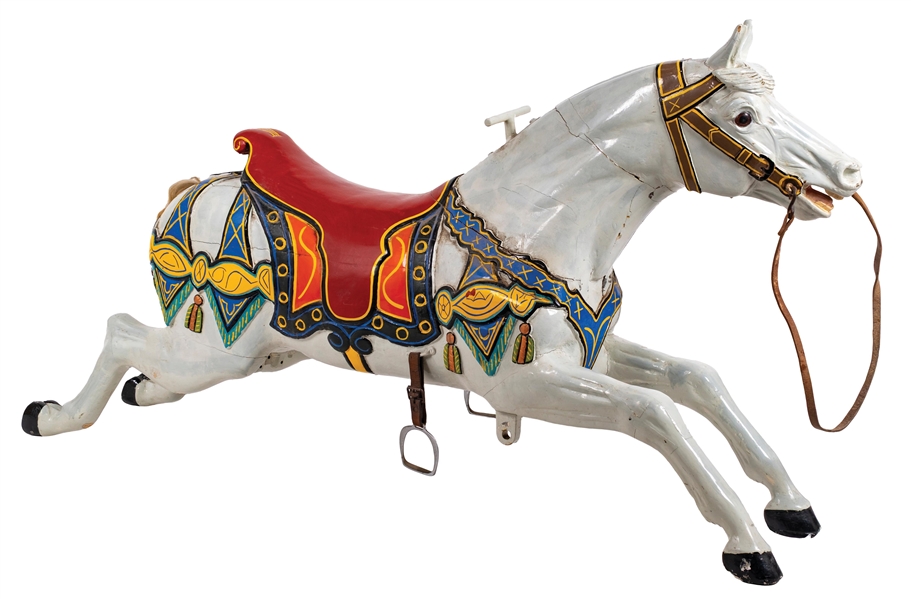 WOODEN CARVED OUTSIDE ROW JUMPER CAROUSEL HORSE