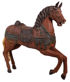 PHENOMENAL EARLY WOOD-CARVED CAROUSEL HORSE