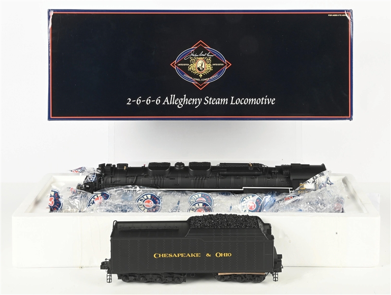 MODERN ERA LIONEL O-GA. NO. 6-38081 JLC SERIES CHESAPEAKE & OHIO 2-6-6 ALLEGHENY STEAM LOCOMOTIVE & TENDER W/ ORIGINAL BOX