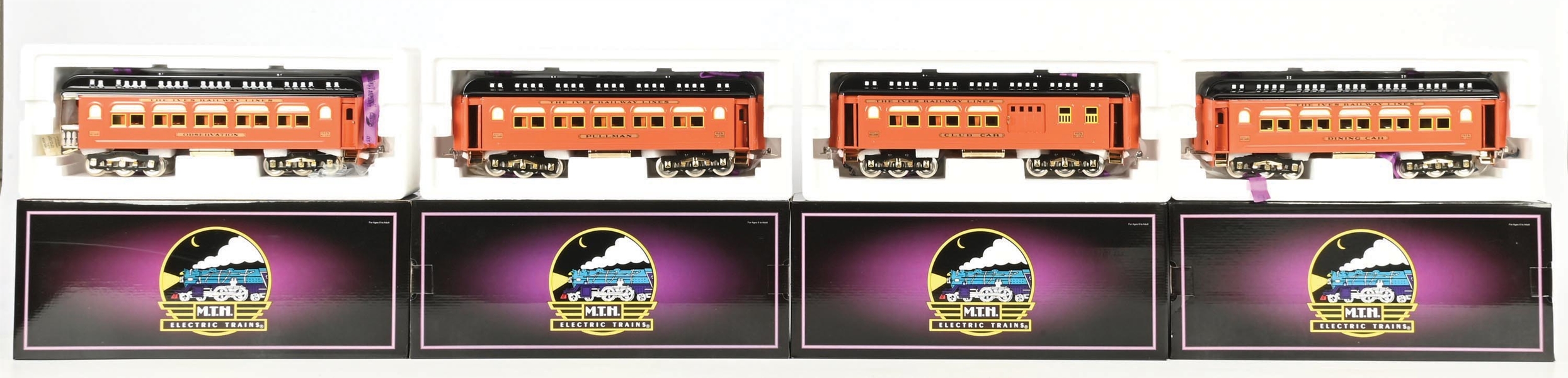 MTH STD. GAUGE NO. 10-5088 IVES FOUR CAR NO. 240 SERIES PASSENGER CAR SET WITH ORIGINAL BOXES