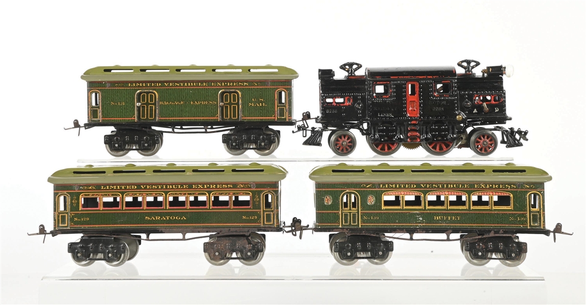 IVES PREWAR O. GAUGE NO. 3238 ELECTRIC LOGO PASSENGER SET