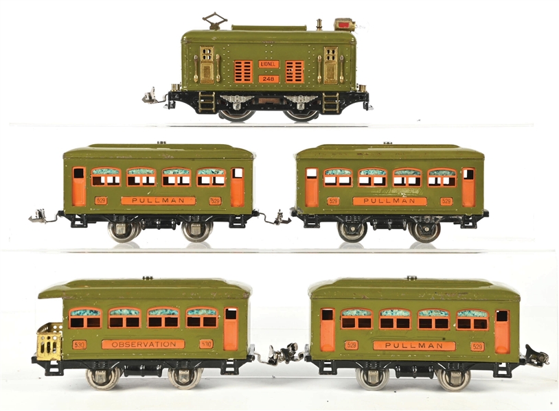 LIONEL PREWAR O. GAUGE NO. 248 FOUR CAR PASSENGER SET
