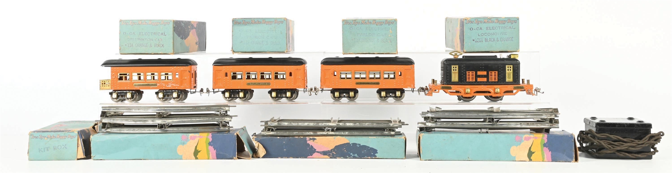IVES PREWAR O. GAUGE NO. 3261 ELECTRIC LOCOMOTIVE PASSENGER SET WITH ORIGINAL BOXES