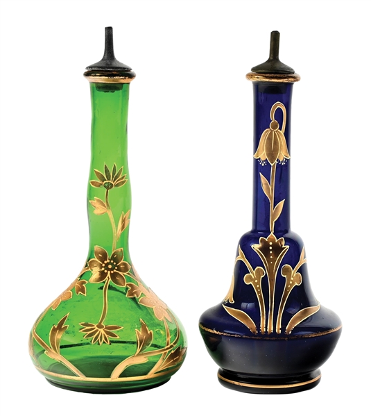LOT OF 2: BOHEMIAN-STYLE GILT ART GLASS BOTTLES