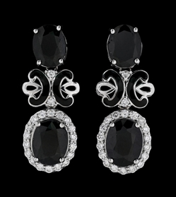 18K WHITE GOLD SAPPHIRE & DIAMOND EARRINGS W/REPORT