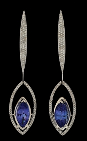 14K WHITE GOLD TANZANITE & DIAMOND EARRINGS W/REPORT