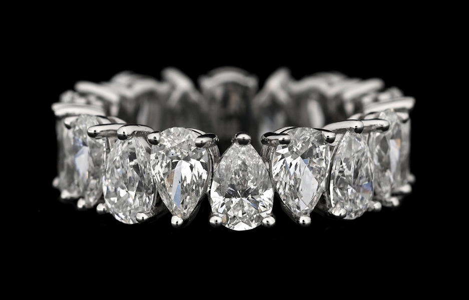 PLATINUM PEAR SHAPE DIAMOND ETERNITY BAND, 5.82CT TW