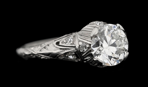 PLATINUM OLD EUROPEAN DIAMOND ART DECO FILAGREE RING W/REPORT