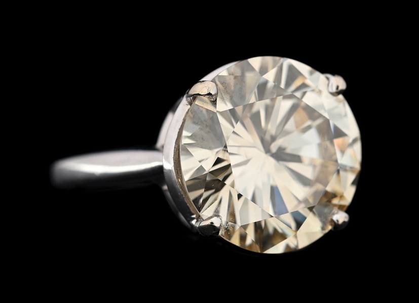 14K WHITE GOLD 7.87CT NATURAL LIGHT BROWN DIAMOND RING W/GIA REPORT
