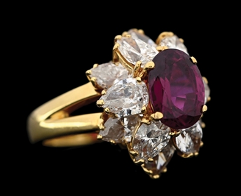 18K YELLOW GOLD RUBY & DIAMOND RING W/GIA REPORT