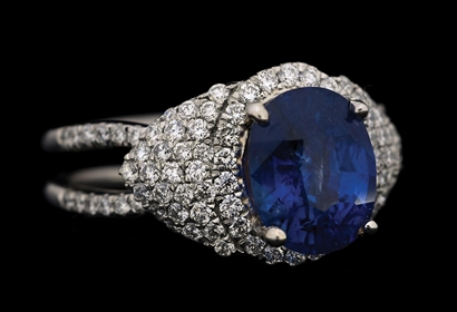 PLATINUM & 18K WG SAPPHIRE & DIAMOND RING W/GIA REPORT
