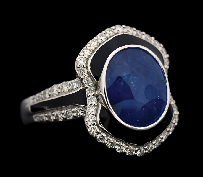 PLATINUM CEYLON SAPPHIRE & DIAMOND RING W/GIA REPORT