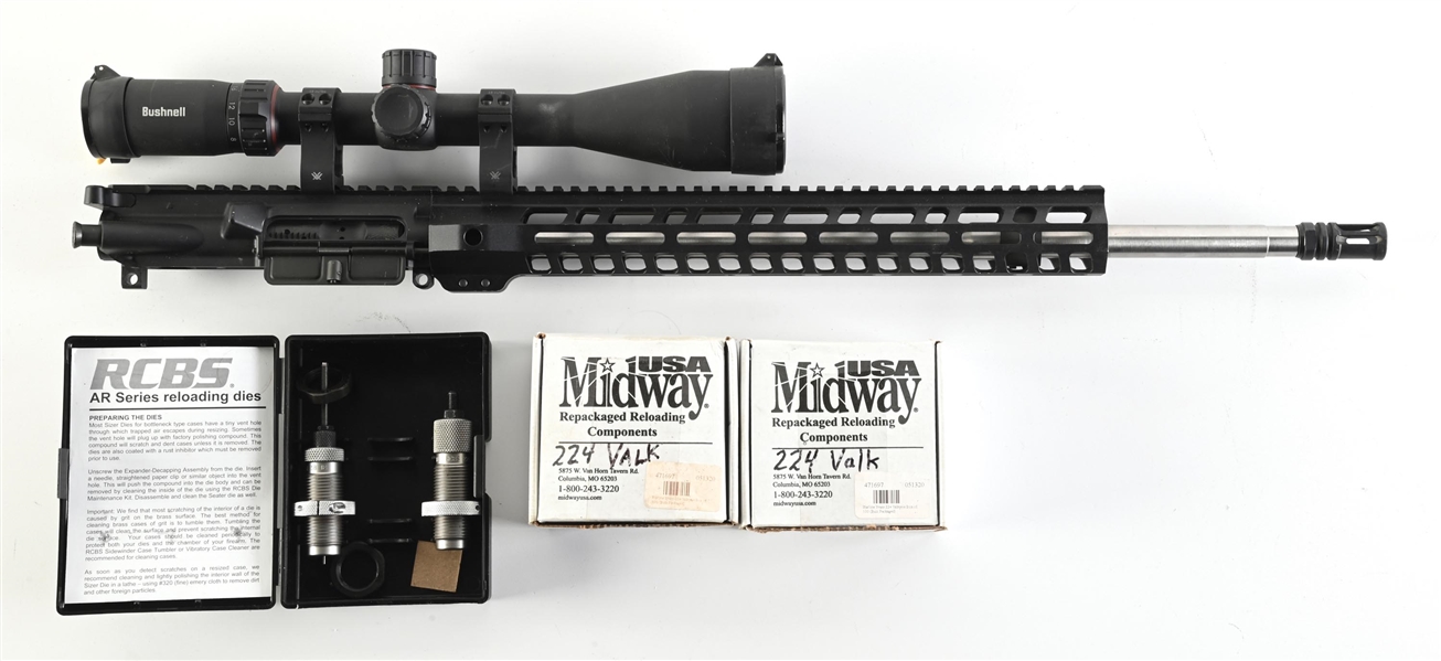 AR-15 UPPER IN .224 VALKYRIE WITH RELOADING DIES AND BRASS.