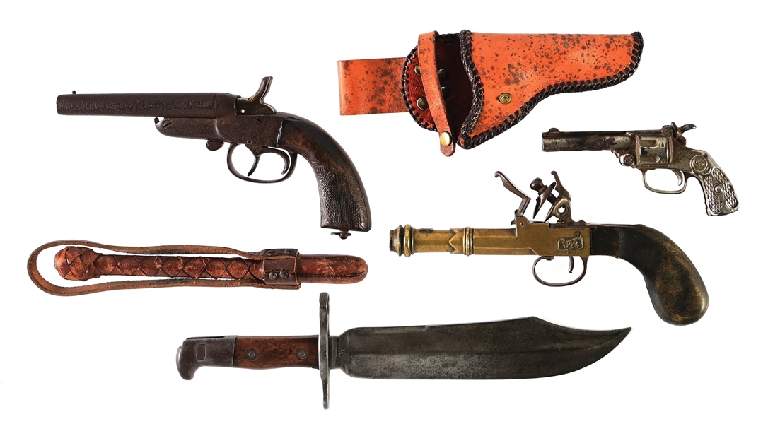 (A) LOT OF 5: EURPOPEAN SIDE BY SIDE PISTOL AND DISPLAY WEAPONS.
