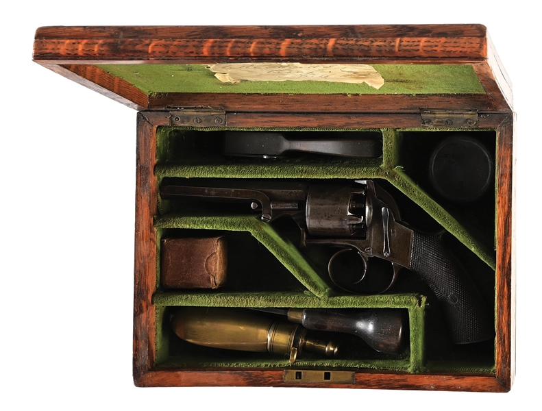 (A) CASED R.H. BATE SR. DOUBLE ACTION PERCUSSION REVOLVER.