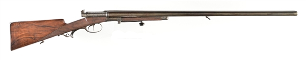 (A) ENGRAVED GERMANIC NEEDLE FIRE 12 BORE SIDE BY SIDE SHOTGUN.