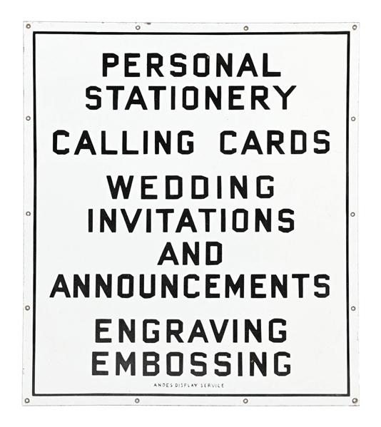 ANDES DISPLAY SERVICE PORCELAIN SIGN 