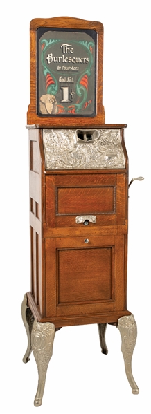 1¢ CAILLE BROS. "THE BURLESQUERS" MUTOSCOPE ARCADE MACHINE WITH MARQUEE