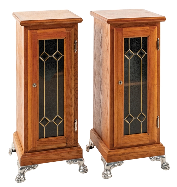 PAIR OF CONTEMPORARY OAK SLOT MACHINE STANDS