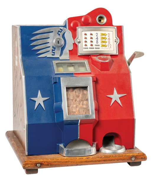 1¢ MILLS JUNIOR SILENT INDIAN QT SLOT MACHINE