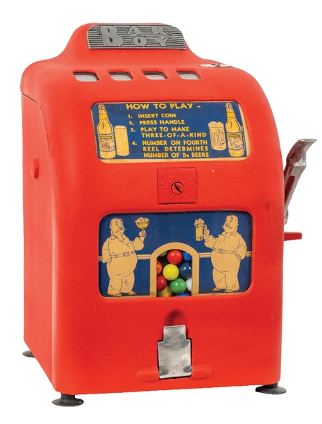 "BAR BOY" 4-REEL TRADE STIMULATOR W/ GUMBALL MECHANISM