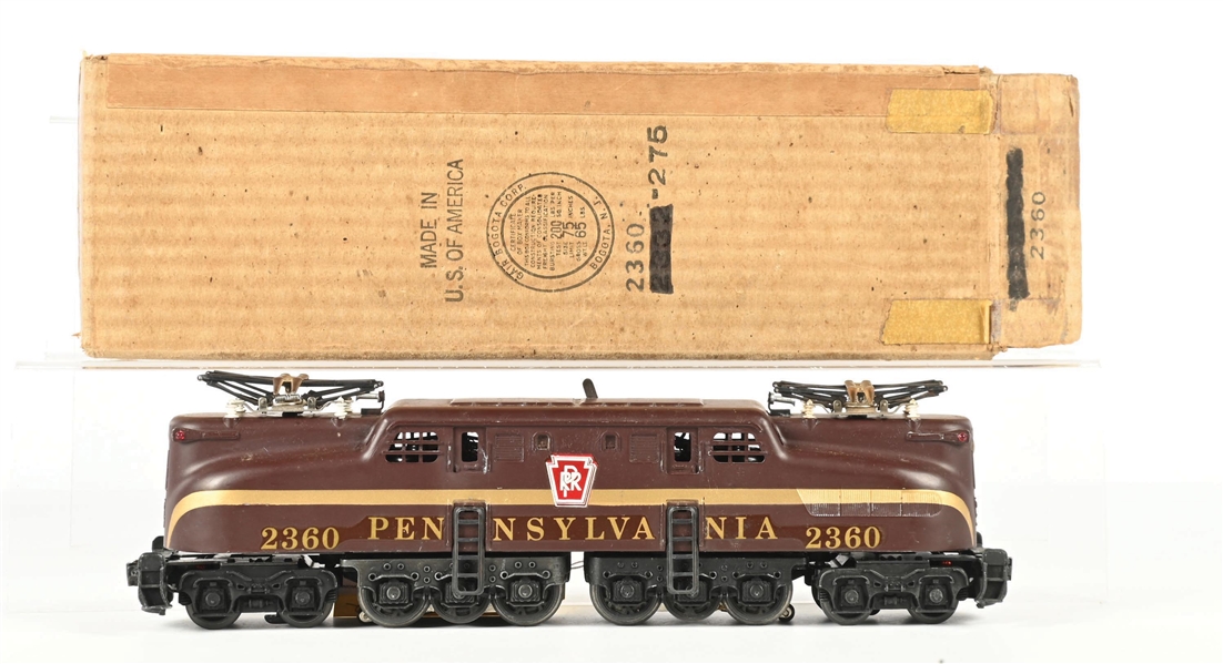 LIONEL POSTWAR O. GAUGE NO. 2360 PENNSYLVANIA TUSCAN SINGLE STRIPE GG1 ELECTRIC LOCOMOTIVE WITH ORIGINAL BOX