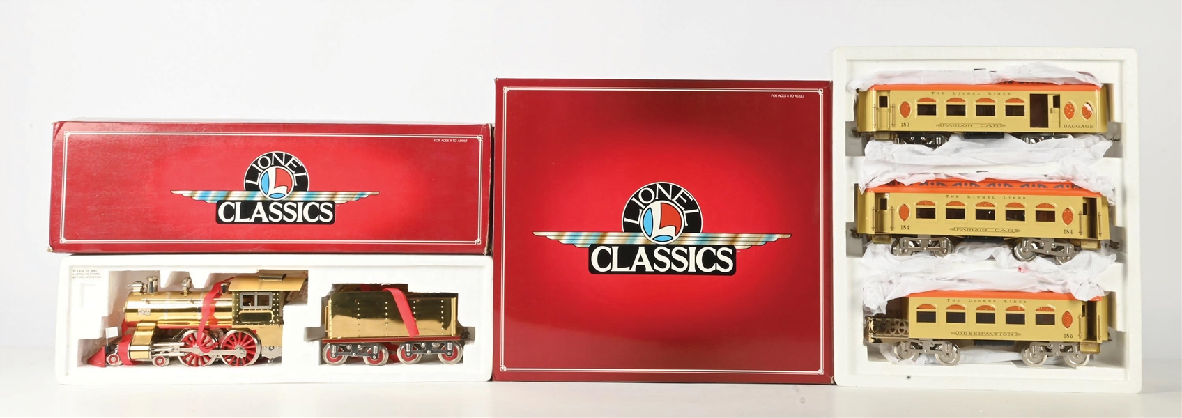 LIONEL CLASSICS STD. GAUGE OLD NO. 7 STEAM LOCOMOTIVE PASSENGER SET WITH ORIGINAL BOXES