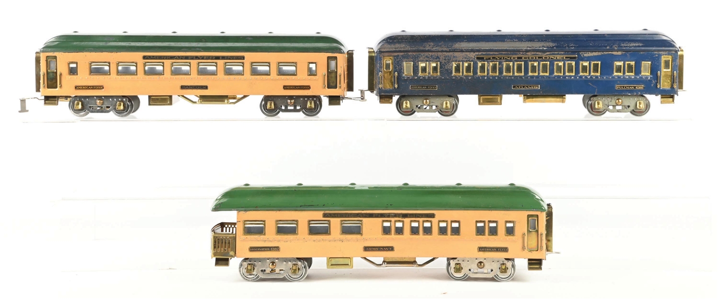 LOT OF 3: AMERICAN FLYER PREWAR STANDARD GAUGE PASSENGER CARS