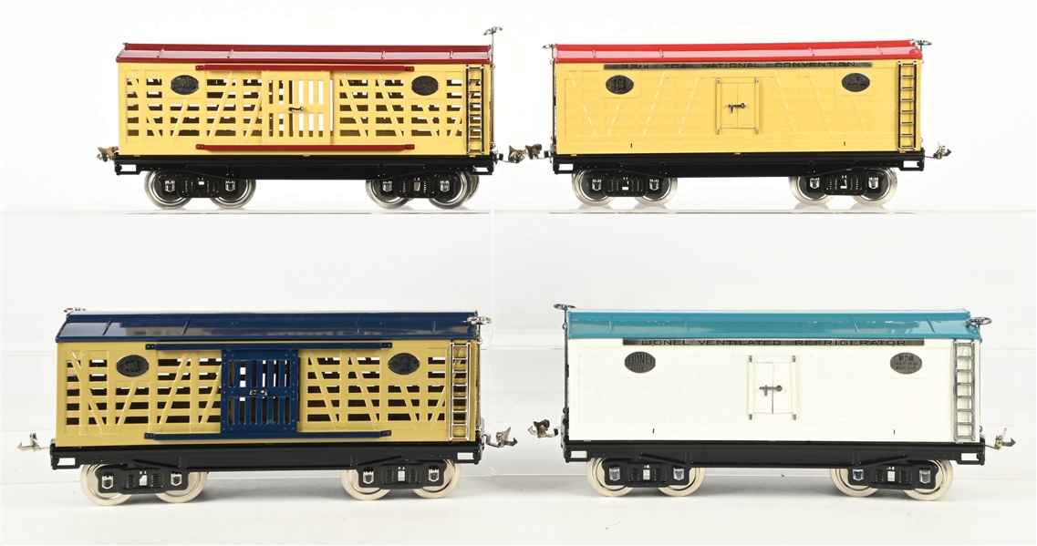 LOT OF 4: MTH STD. GAUGE NO. 200 SERIES ASSORTED FREIGHT CARS IN ORIGINAL BOX