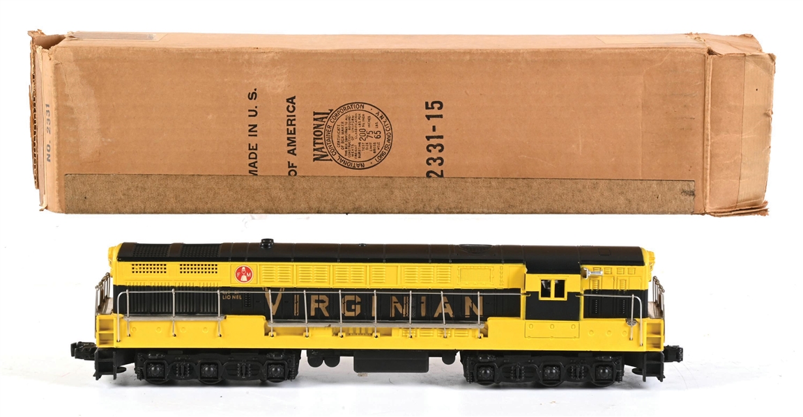 POST-WAR LIONEL O-GA. NO. 2331 VIRGINIAN FM TRAINMASTER DIESEL LOCOMOTIVE WITH ORIGINAL BOX